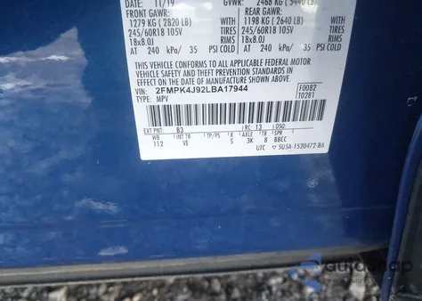 2020 Ford Edge Sel z USA, uszkodzony, nr VIN 2FMPK4J92LBA17944